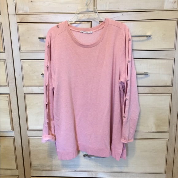 SOFT SURROUNDINGS 1X Peach long sleeve dressy sweatshirt style 5% spandex - Picture 1 of 10